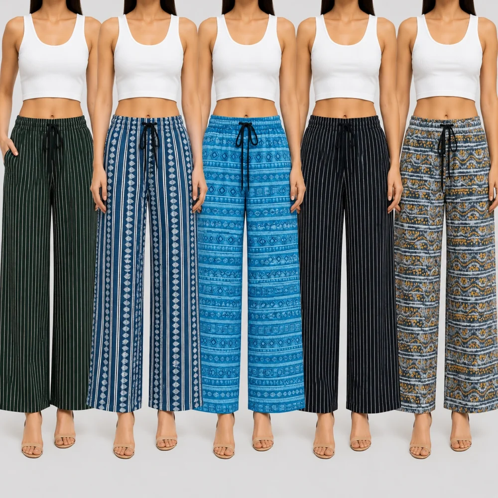Women’s Multicolor Palazzo Pant Combo Set | Stylish Printed Plazo Pack