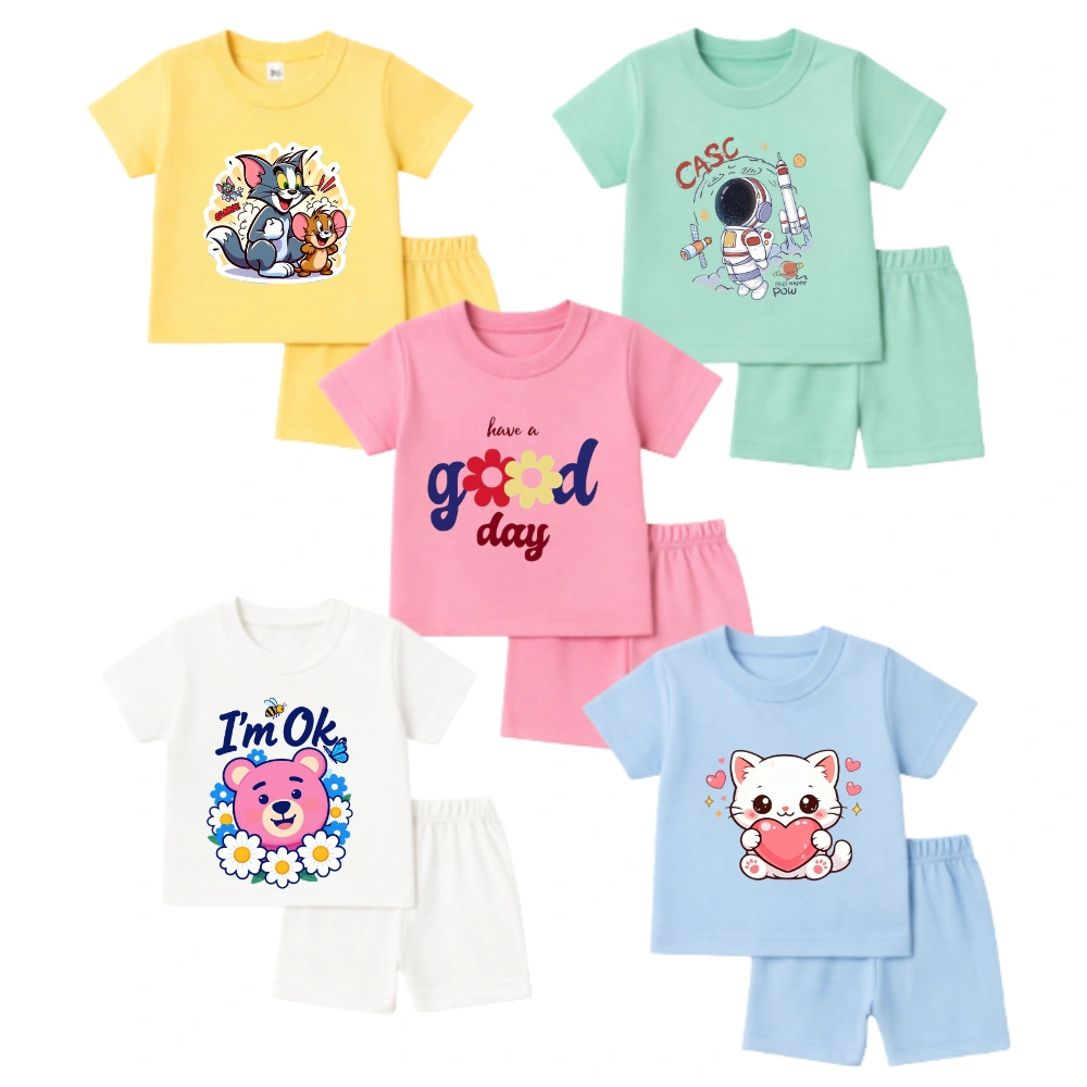 Kids Cotton T-Shirt & Shorts Set (Pack of 5) – Soft & Comfortable Daily Wear