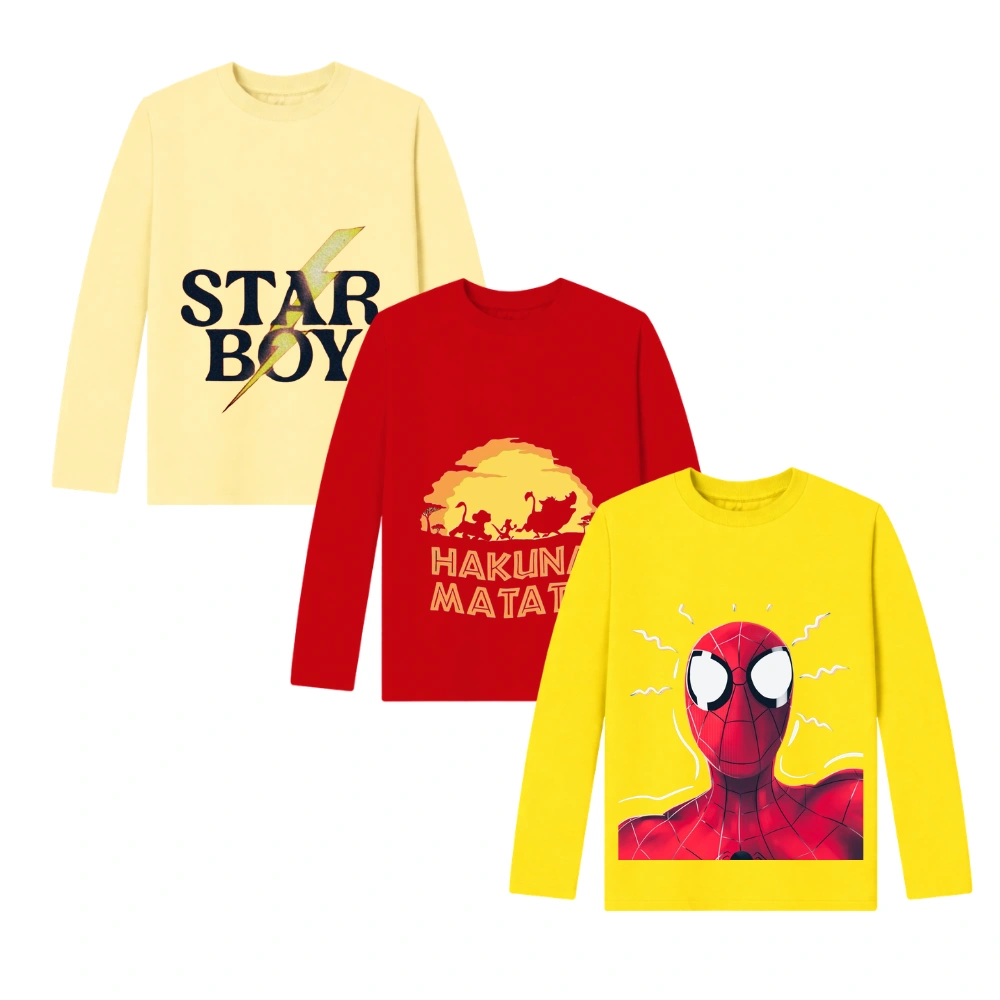 Cotton Printed Full Sleeve T-shirt Star Boy | Combo Pack of 3 Dress as Set| Regular & Casual wear
