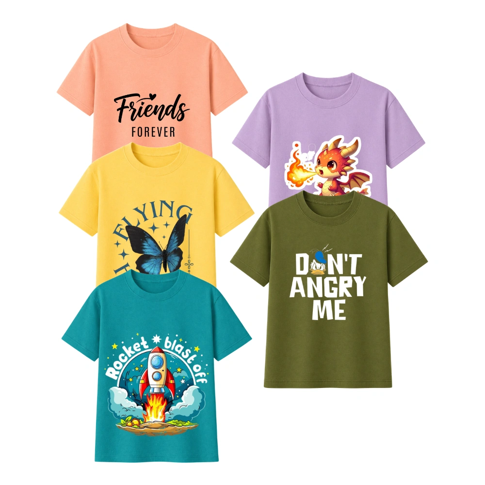 Kids Printed T-Shirts Combo | Cute Cartoon & Graphic Tees for Boys & Girls | Combo set of 5 Pieces as Set - BioWash Material