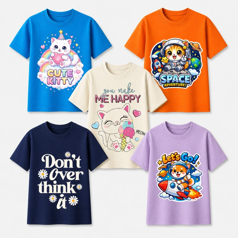 Kids Cartoon Printed T-Shirts Combo Pack 5 – Cute Cotton Tees for Boys & Girls | Soft & Stylish Wear
