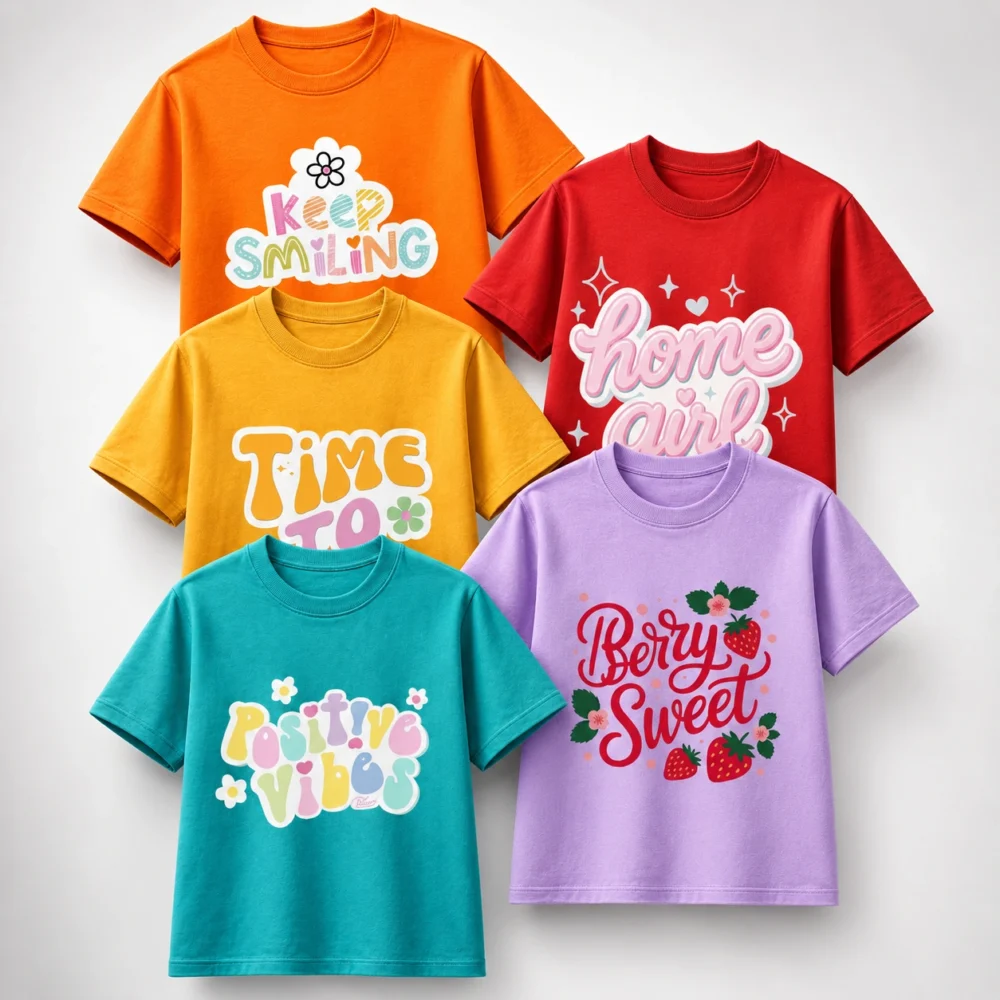 Trendy Multicolor Cotton Printed T-Shirts for Girls (Pack of 5)