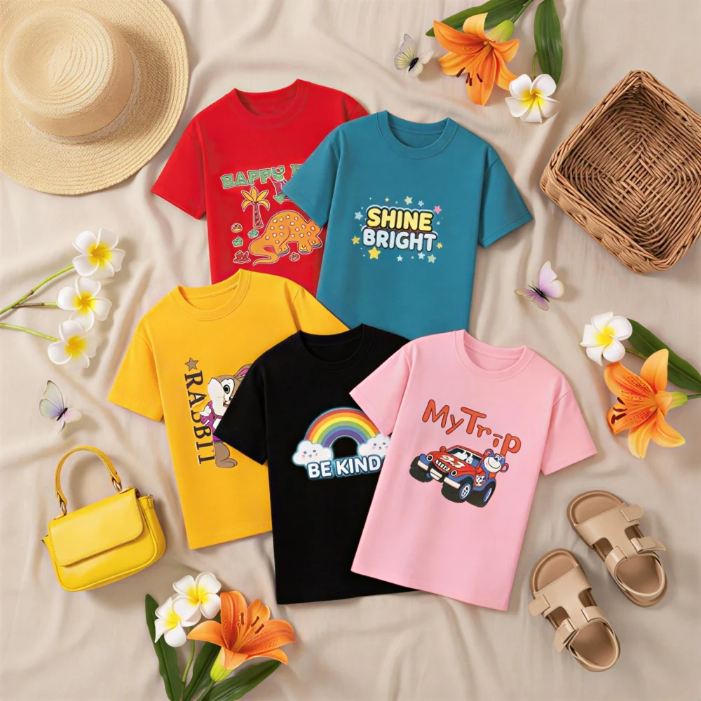 Kids Printed T-Shirts Combo Pack | Cartoon & Graphic Tees for Boys & Girls | Soft Cotton Casual Wear