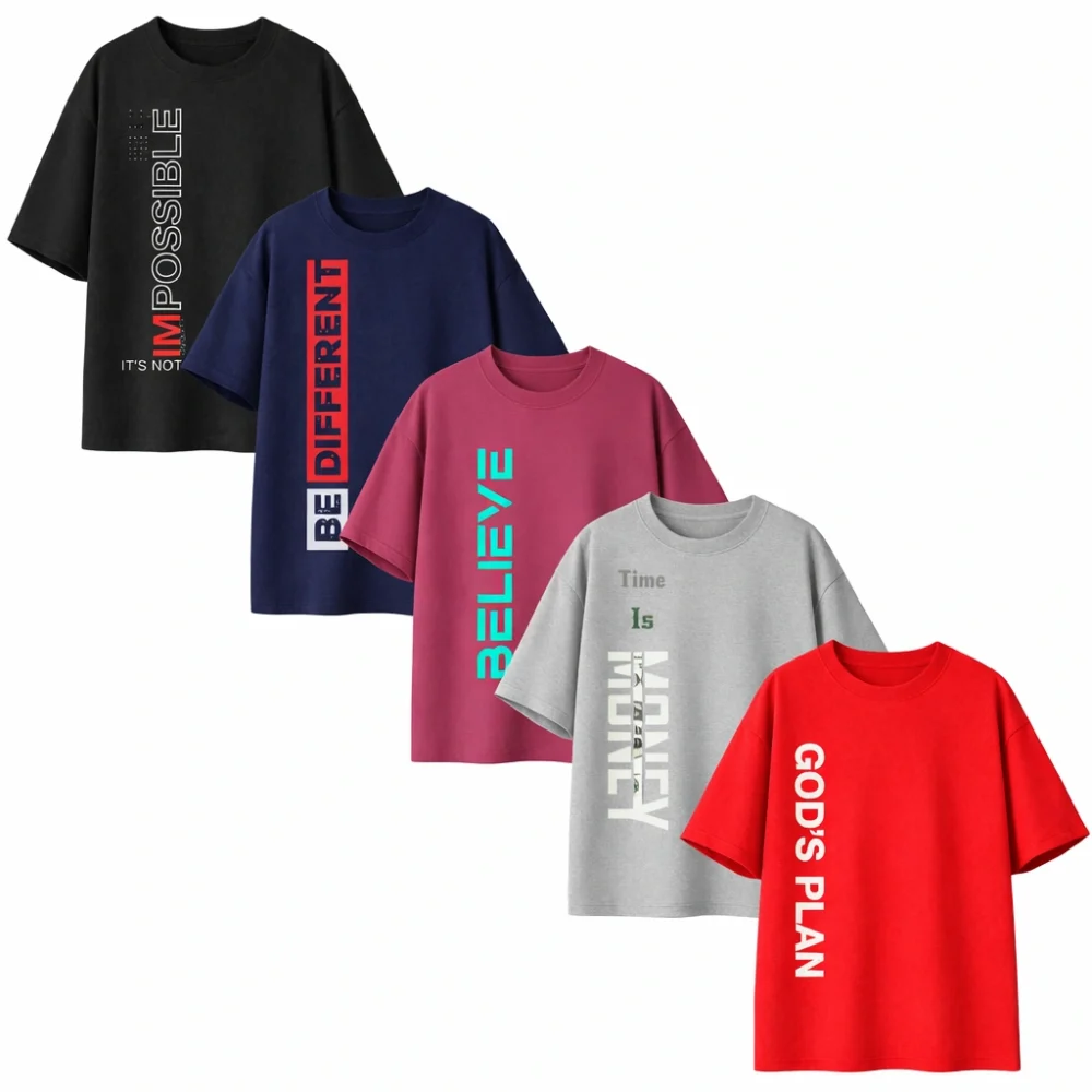 Men's Inspiration Printed Tshirt Gods plan | Combo pack 5 dress as set | Dailywear & Trendy Collection
