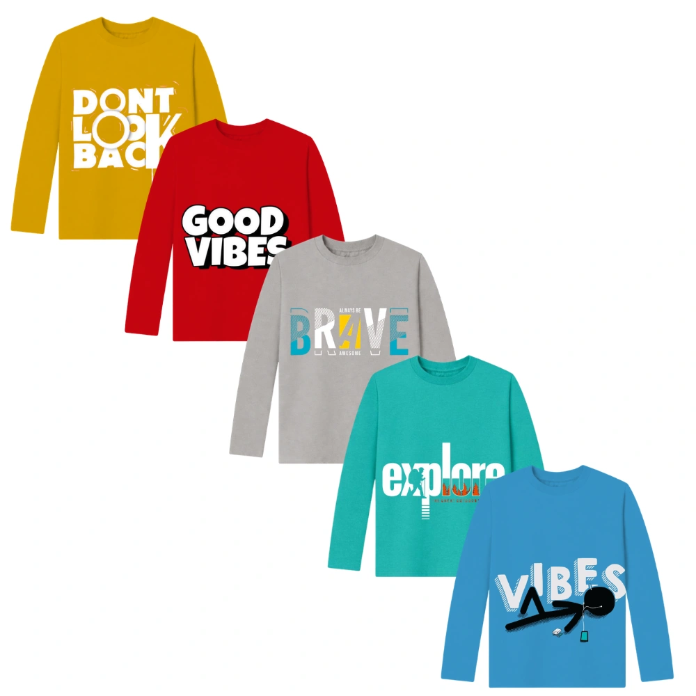 Kids Graphic Printed T-shirt Full sleeve Brave | Combo Pack of 5 Dress as Set | illustrated T-shirt Design | Dailywear & Casual Wear