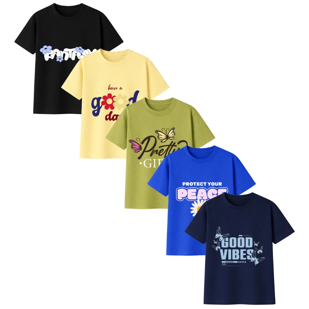 Girls Graphic Printed Cotton T-Shirts Good Day– Pack of 5 | Cute & Trendy Casual Wear