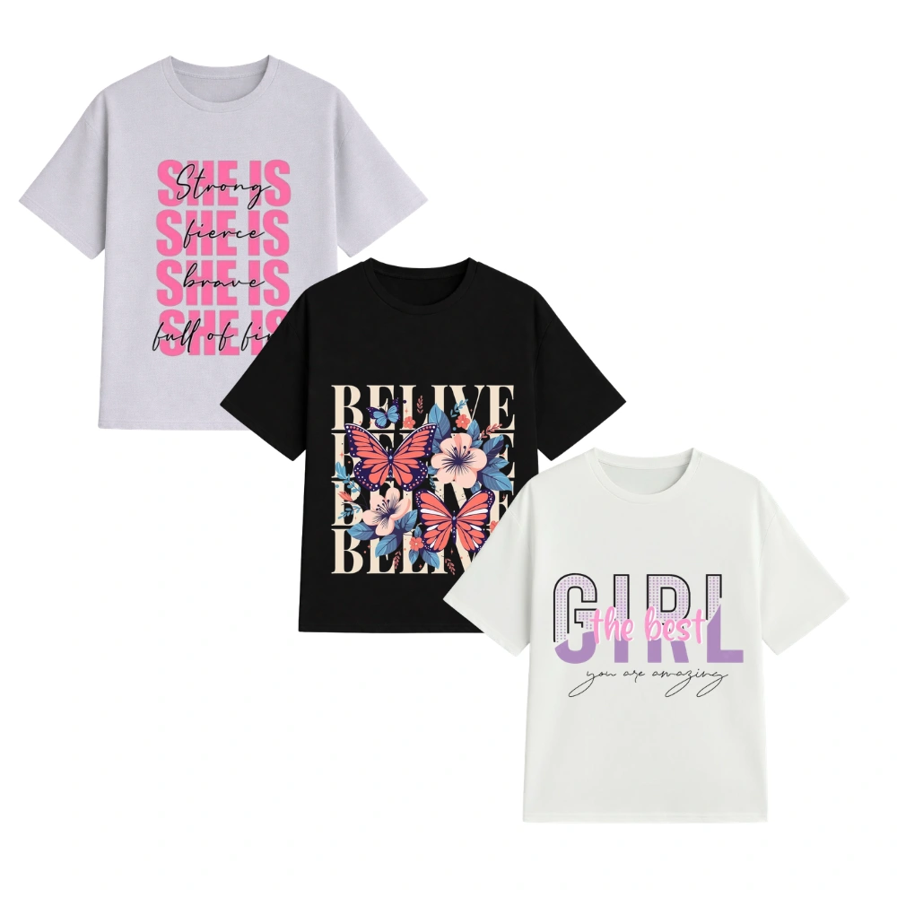 Women Graphic Printed Oversized T-shirt Belive | Combo Pack of 3 Dress as Set | Regular wear & Casual wear