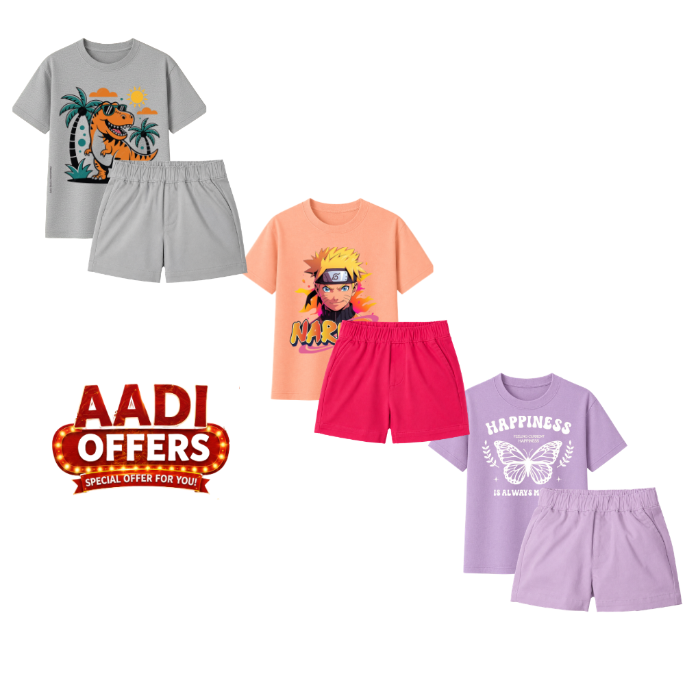 Kids T-Shirt Shorts Set, Kids Co-Ord Set, Kids Cotton Clothing, Boys T-Shirt Shorts Combo, Girls T-Shirt Shorts Set, Kids Summer Wear, Printed Kids Clothing, Cotton Kids Outfit, Kids Matching Set, Casual Kids Wear, Kids Combo Pack, Kids Graphic T-Shirt, Boys Cotton Shorts, Girls Cotton Shorts, Kids Fashion India, Aadi Offers Kids Wear