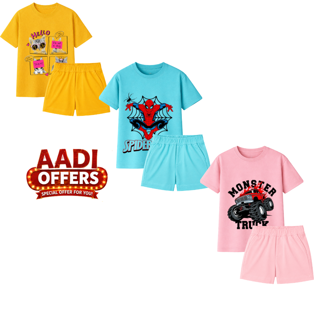 Kids T-Shirt Shorts Set, Kids Co-Ord Set, Kids Cotton Clothing, Boys T-Shirt Shorts Combo, Girls T-Shirt Shorts Set, Kids Summer Wear, Printed Kids Clothing, Cotton Kids Outfit, Kids Matching Set, Casual Kids Wear, Kids Combo Pack, Kids Graphic T-Shirt, Boys Cotton Shorts, Girls Cotton Shorts, Kids Fashion India, Aadi Offers Kids Wear