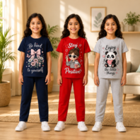 Girls Printed Cotton T-Shirt & Pant Set | Soft Casual Co-Ord Outfit for Kids