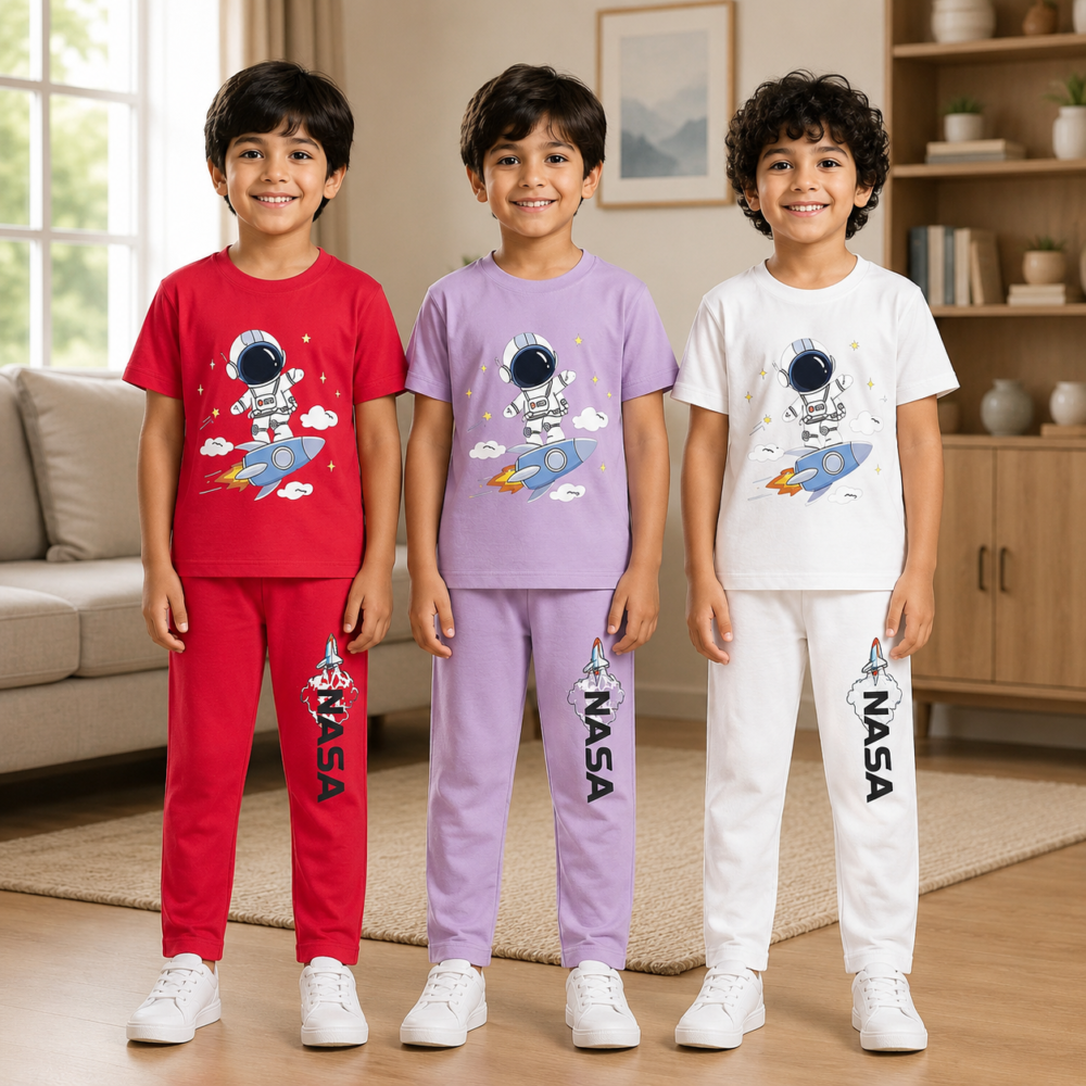 Boys Regular Cotton T-Shirt & Pant Set | Kids Printed Cotton Co-Ord Set | Soft Casual Wear