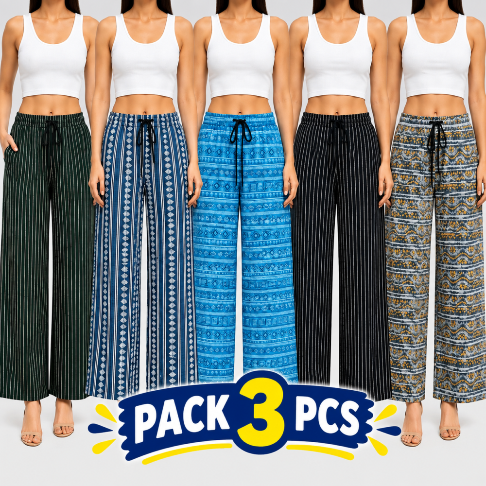Women’s Printed Palazzo Pants Pack of 3 | Comfortable Free Size Lounge & Casual Wear